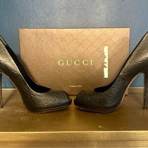 Gucci Black Guccissima Peep-Toe Stiletto Pumps